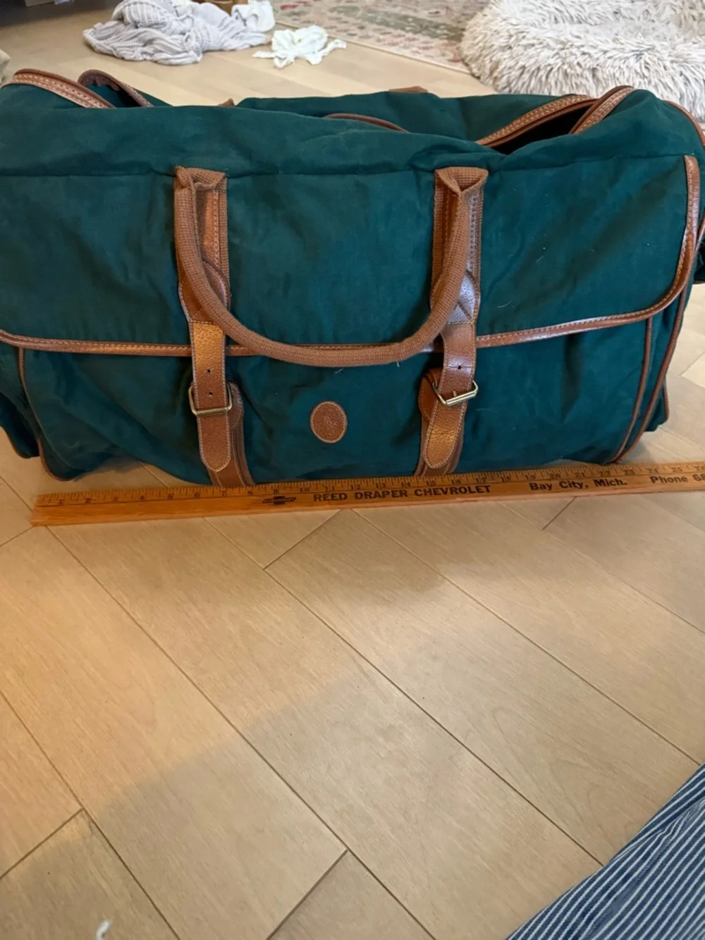 Polo Ralph Lauren Green Canvas Weekender Bag with Brown Trim
